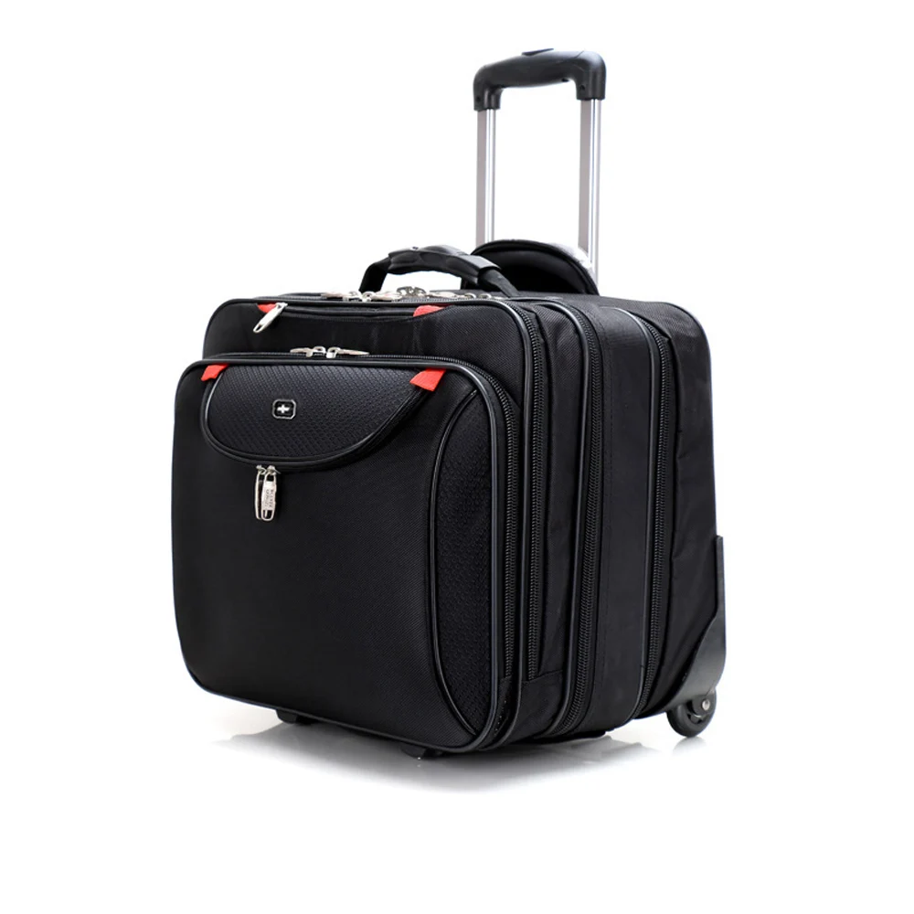 Oxford Fabric Polyester Dark Black Men/Women Telescopic Pull Rod Travel Suitcase 18 Inches Luggage With Fixed Casters