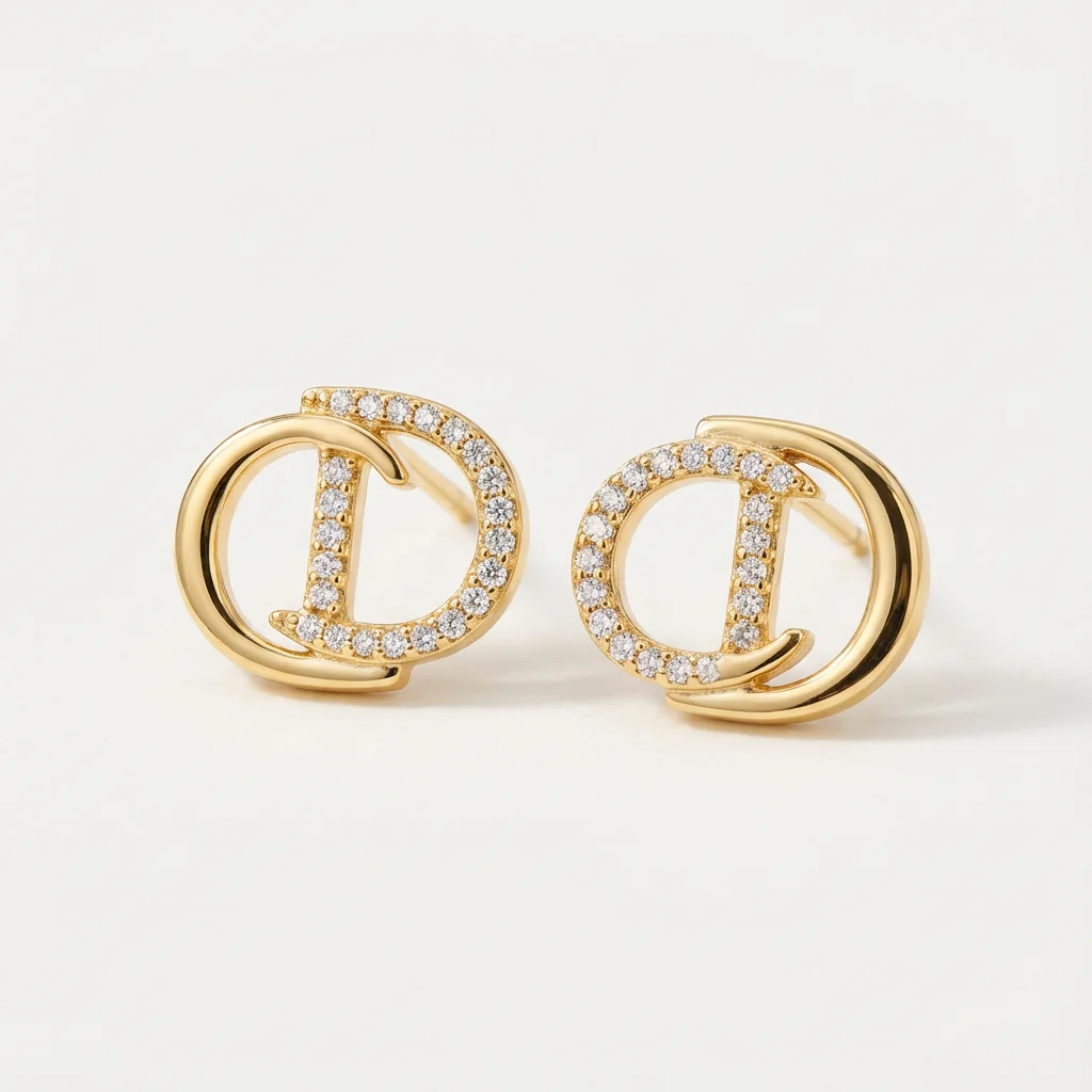 Minimalist Double D Rhinestone Earrings - Gold Plated Letter Stud Jewelry for Women Luxury Versatile Daily Accessories