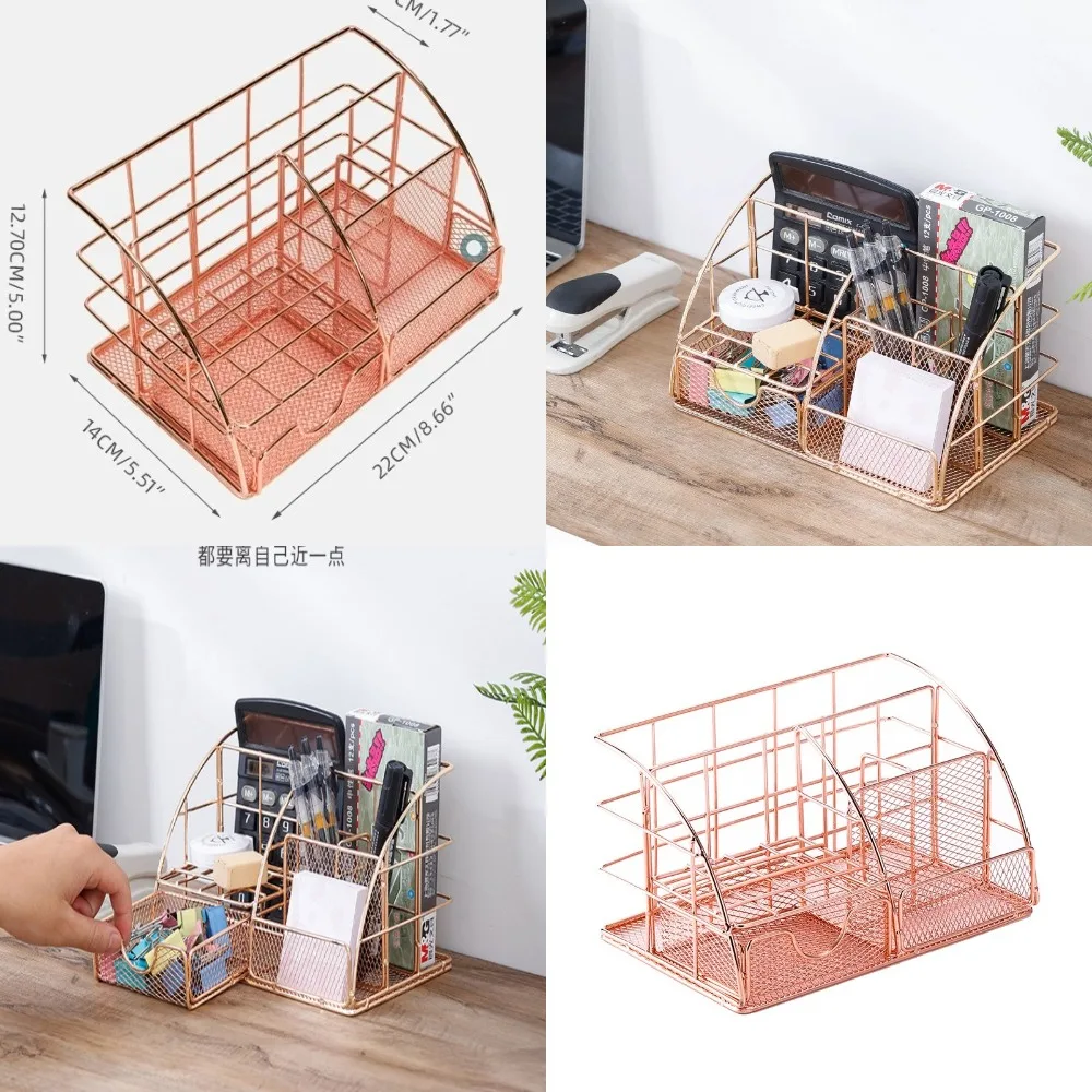 

Elegant Nordic Metal Desktop Organizer - Multifunctional Office File Rack for Stationery, Cosmetics & Documents - Compact, Space