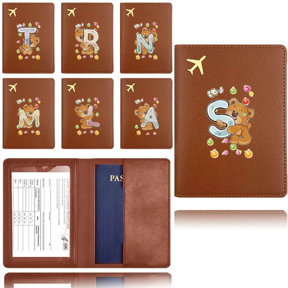 

Leather Passport Case Protector Passport Container Pu Business Cover Waterproof Passport Travel Card Holder Bear Letter Pattern