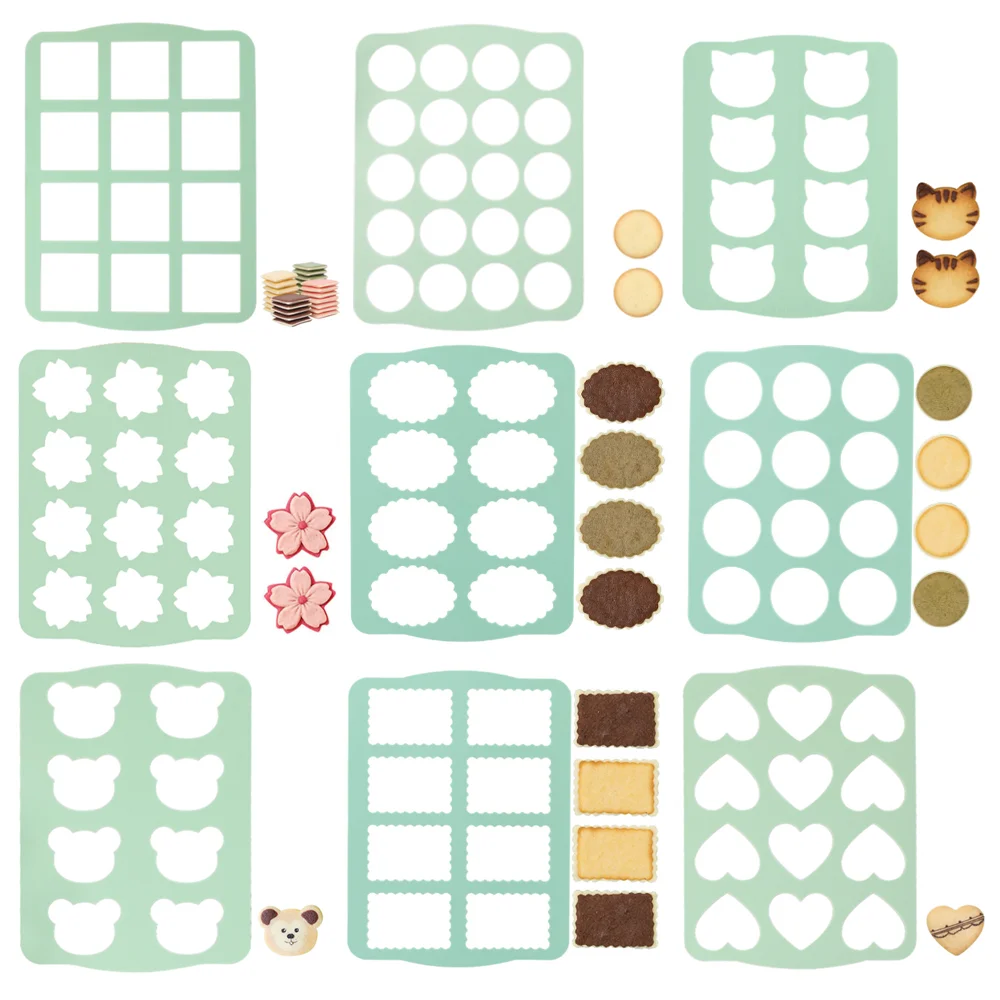2PCS Silicone Cookie Baking Mold Set Homemade Cookies Square,Cat,Bear,Round,Rectangle Shape Mold Crispy Biscuits Japanese Style