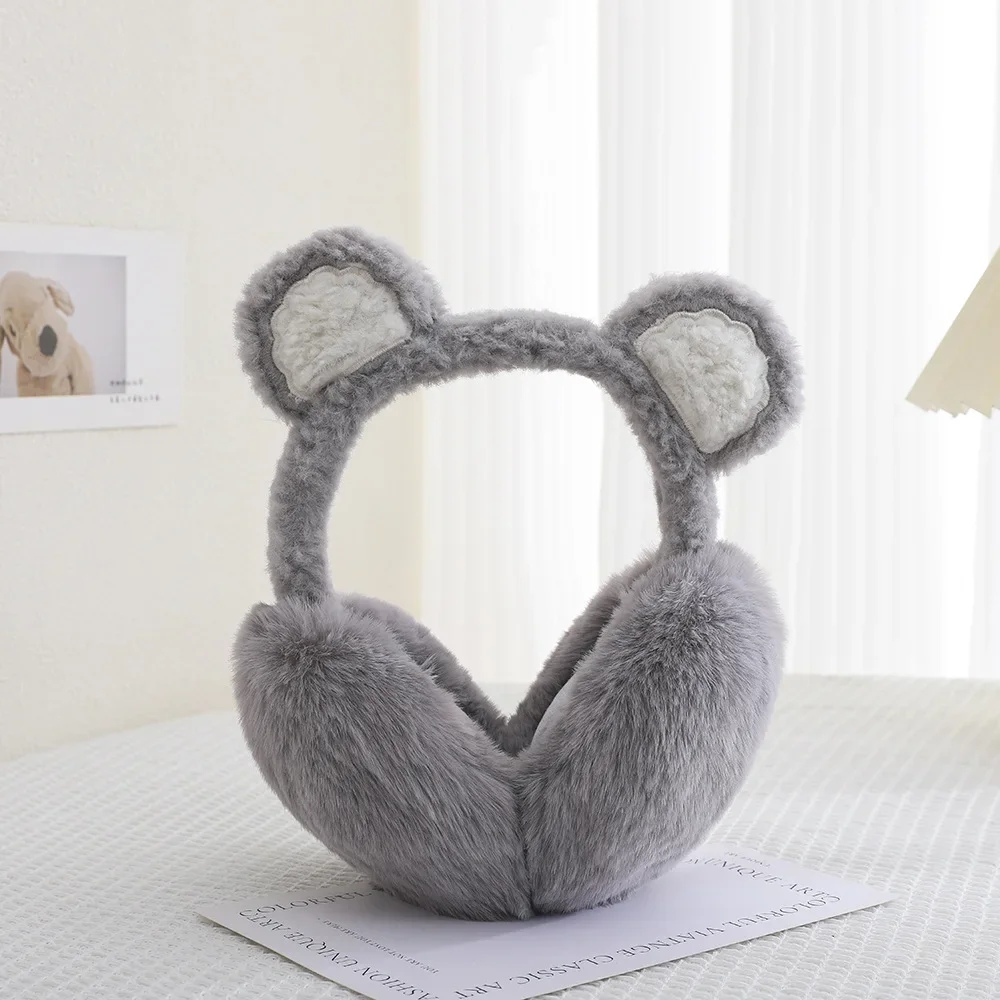 Unisex Winter Warm Folding Earmuffs Cute Bear Ears Ear Muffs Plush Earflap Outdoor Cold Protection Fluffy Winter Earmuffs Women