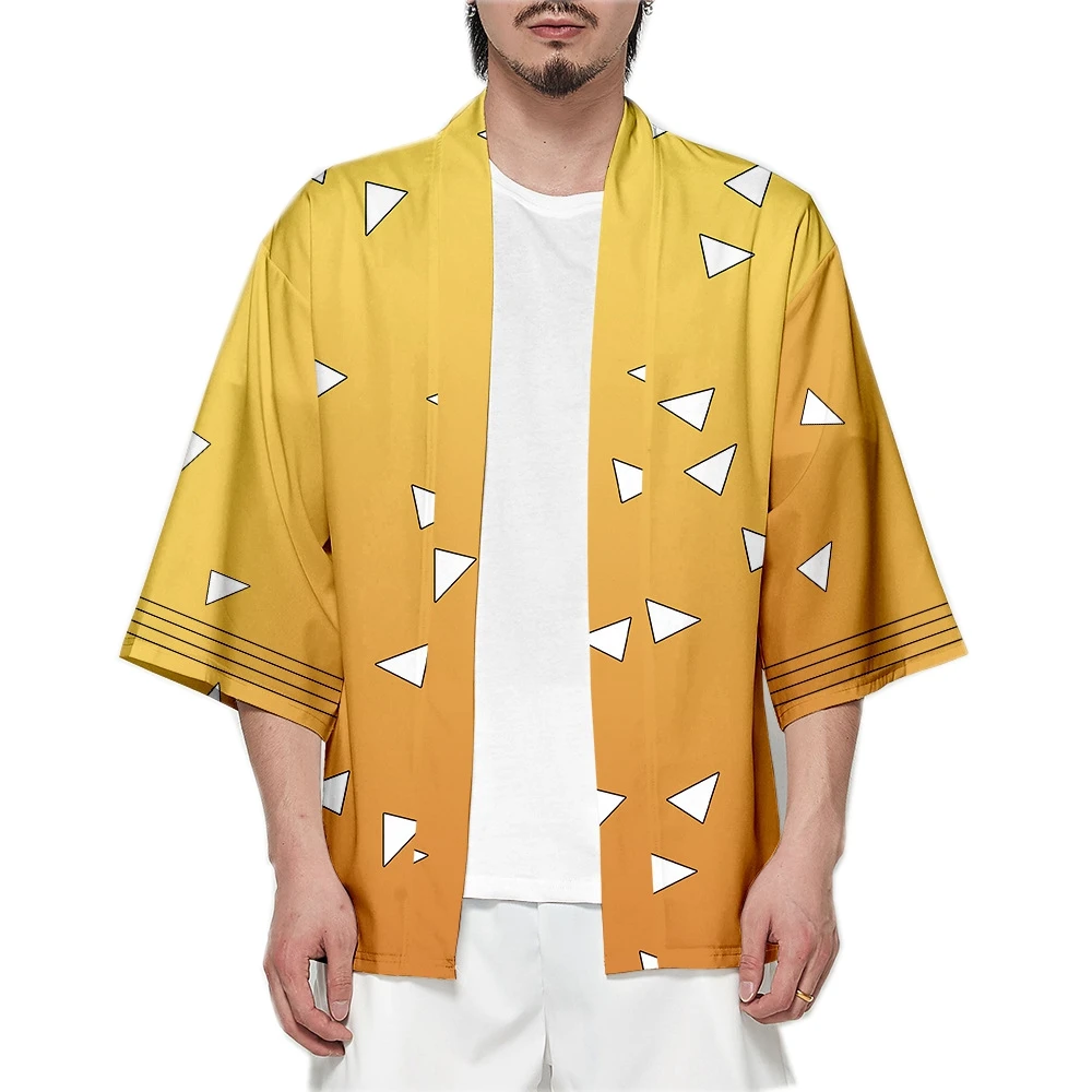 Anime Character Kamade Zezeko Pink Women's Kimono Cardigan Summer Kamado Tanjirou Green Black Checkered Men Japanese Haori Coat