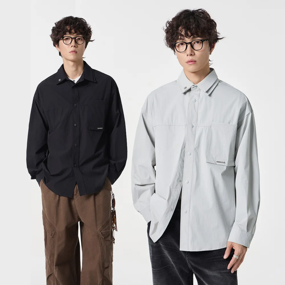 

Мужская рубашка оверсайз с двойным воротником, уличная мода, быстросохнущая, свободного кроя, повседневная, с длинным рукавом, большие размеры M-7XL, рубашка-карго