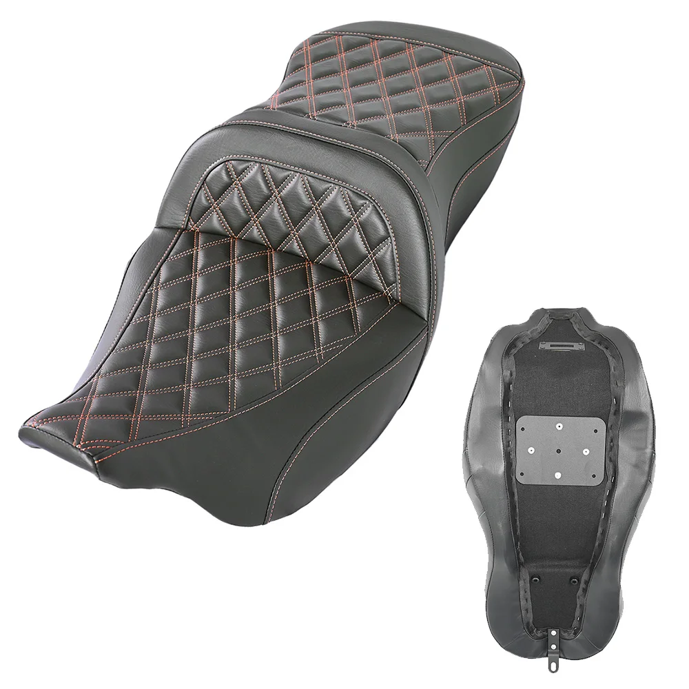 أريكة كبيرة بخياطة ملونة للدراجة النارية و2 جل داخل المقعد لدراجة Harley Touring Street Glide Road Glide Road King 2008-2023 #1