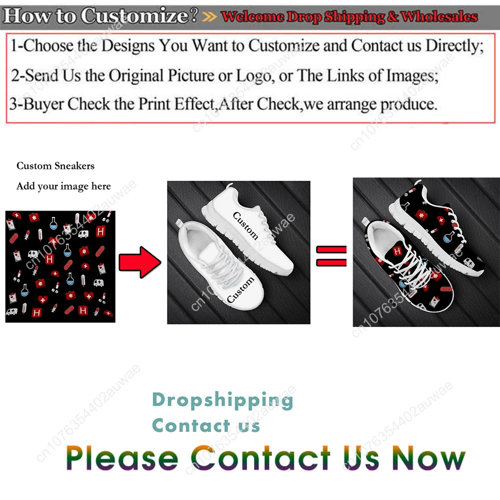 Custom Shoes Customized Image Brand Logo Pattern Women Casual Sneakers Nursing Comfortable Mesh Flats Shoes For Dropshipping