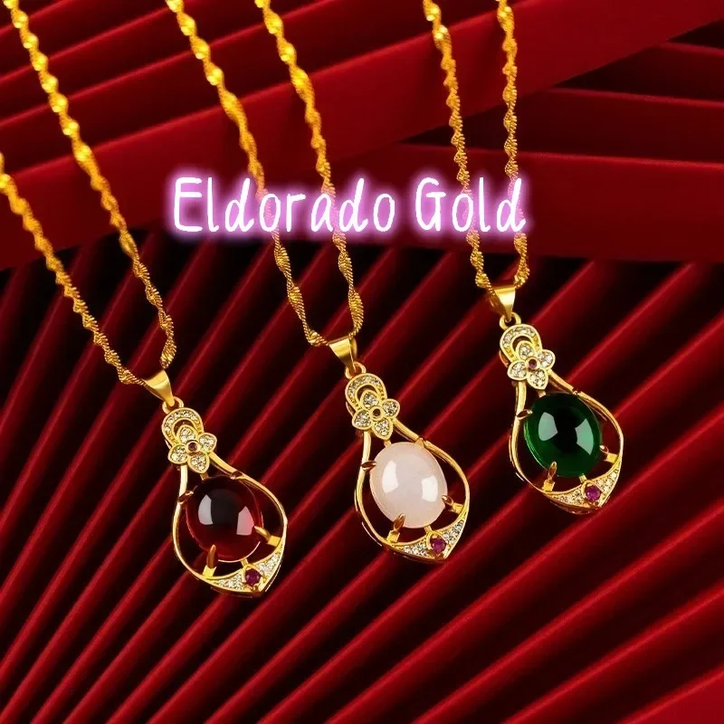 Eldorado Gold   Eldorado Gold 2025 2025High Quality AU750 Genuine Water Wave Necklace For Women, 18k Inlaid Gemstone Pendant, Hi