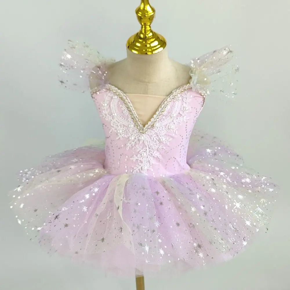 패션 스팽글 키즈 발레 드레스 진주 모던 발레 튜튜 파티 드레스 퍼피 공연 의상 댄스
