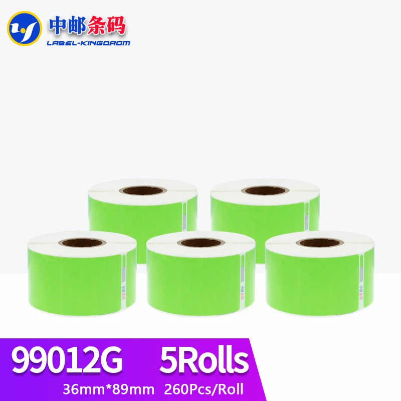 5 Rolls Green Color Generic Dymo 99012 Label Sticker 36mm*89mm 260Pcs Compatible for LW400 LW450 Turbo 4XL Thermal Printer