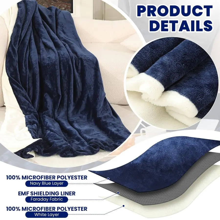 بطانية فاراداي كبيرة مقاس 86 × 86 بوصة لحماية الأطفال الحوامل، بطانية مانعة Emf لـ 5 جرام، بلوتوث، أبراج الهاتف، جانبين