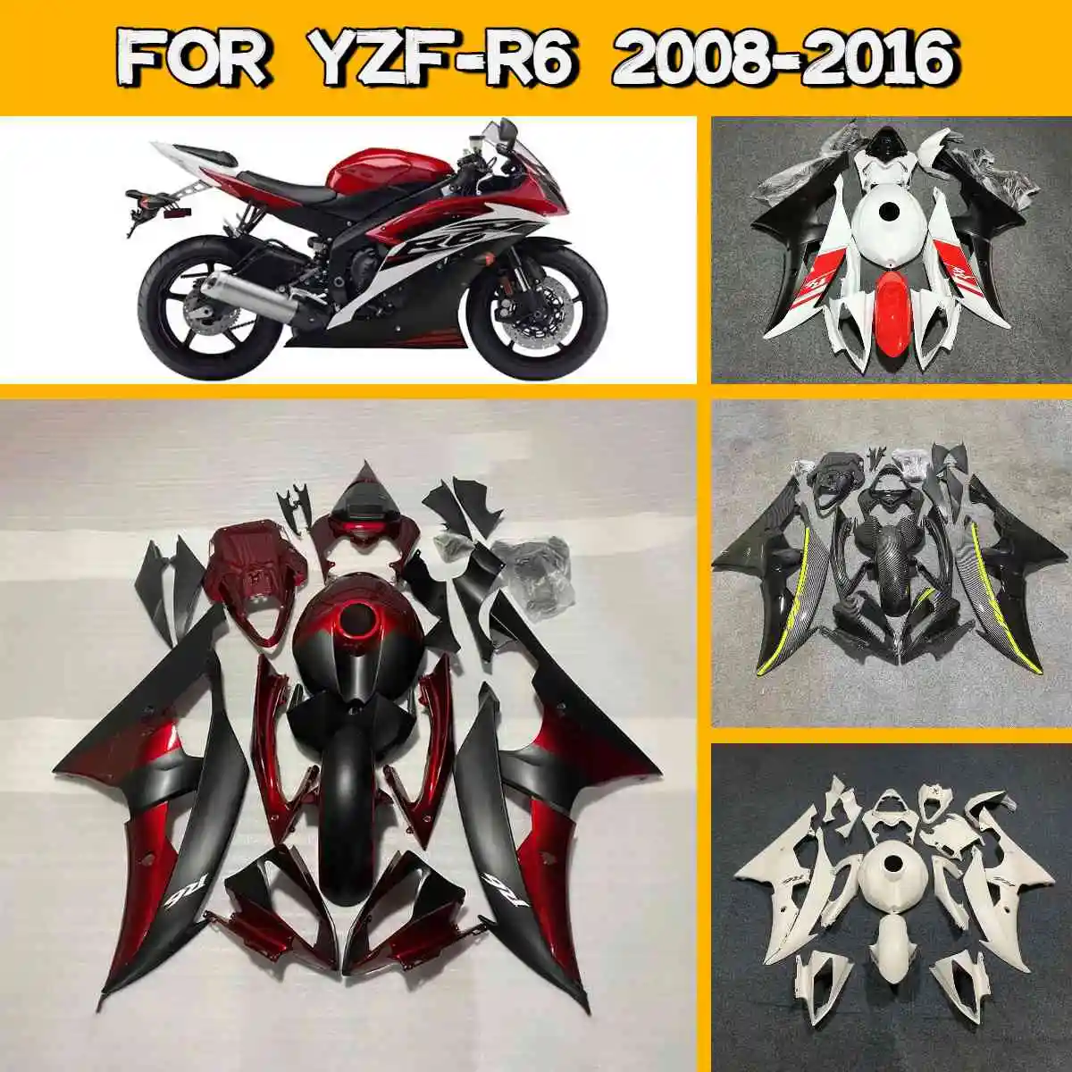 

Комплект пластиковых обтекателей для Yamaha YZF R6 2008-2016, литье под давлением, неоригинальные запчасти