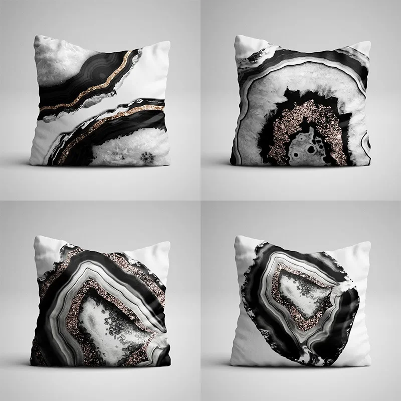 Luxury Gray Vintage Marble Black Agate Throw Pillow Case Nordic Mable Cushion Covers for Home Sofa Chair Decorative Pillowcase