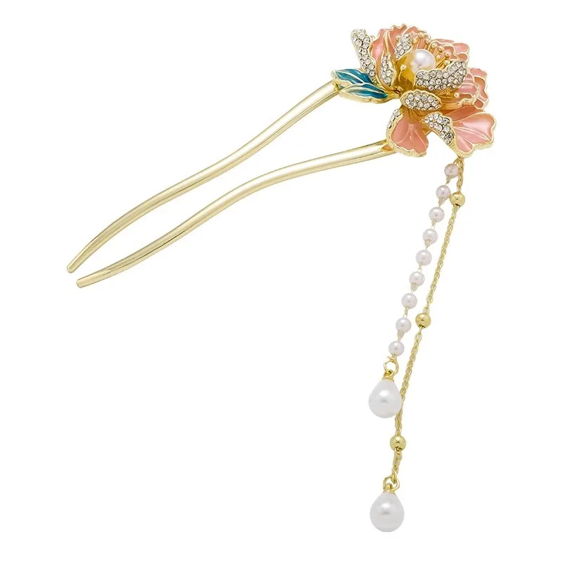 Fashion Chinese Sweet Vintage Flower Tassels U Shape Hair Stick For Women Girl Elegant Hair Fork Cheongsam Hanfu hair accessory