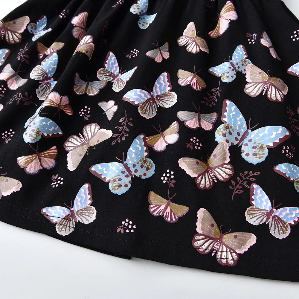 VIKITA Mädchen Langarm Herbst Frühling Kleid Kinder Schmetterling Pailletten Applizierte Glitzernde Bunte Stilvolle Baumwolle Freizeitkleider – Detail 5