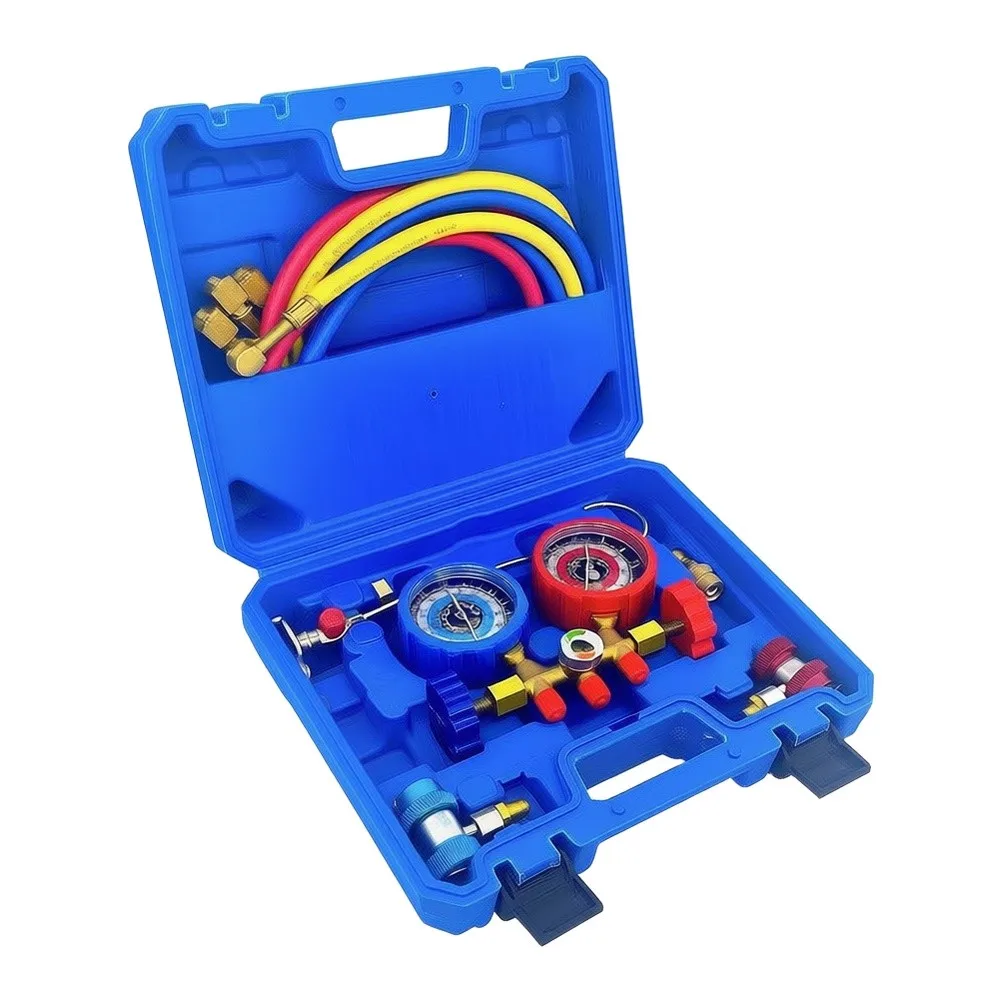 3 Way AC Manifold Gauge Set Featuring Moisture Indicator and Calibration Window for R410A R22 R404A Systems 3 Way