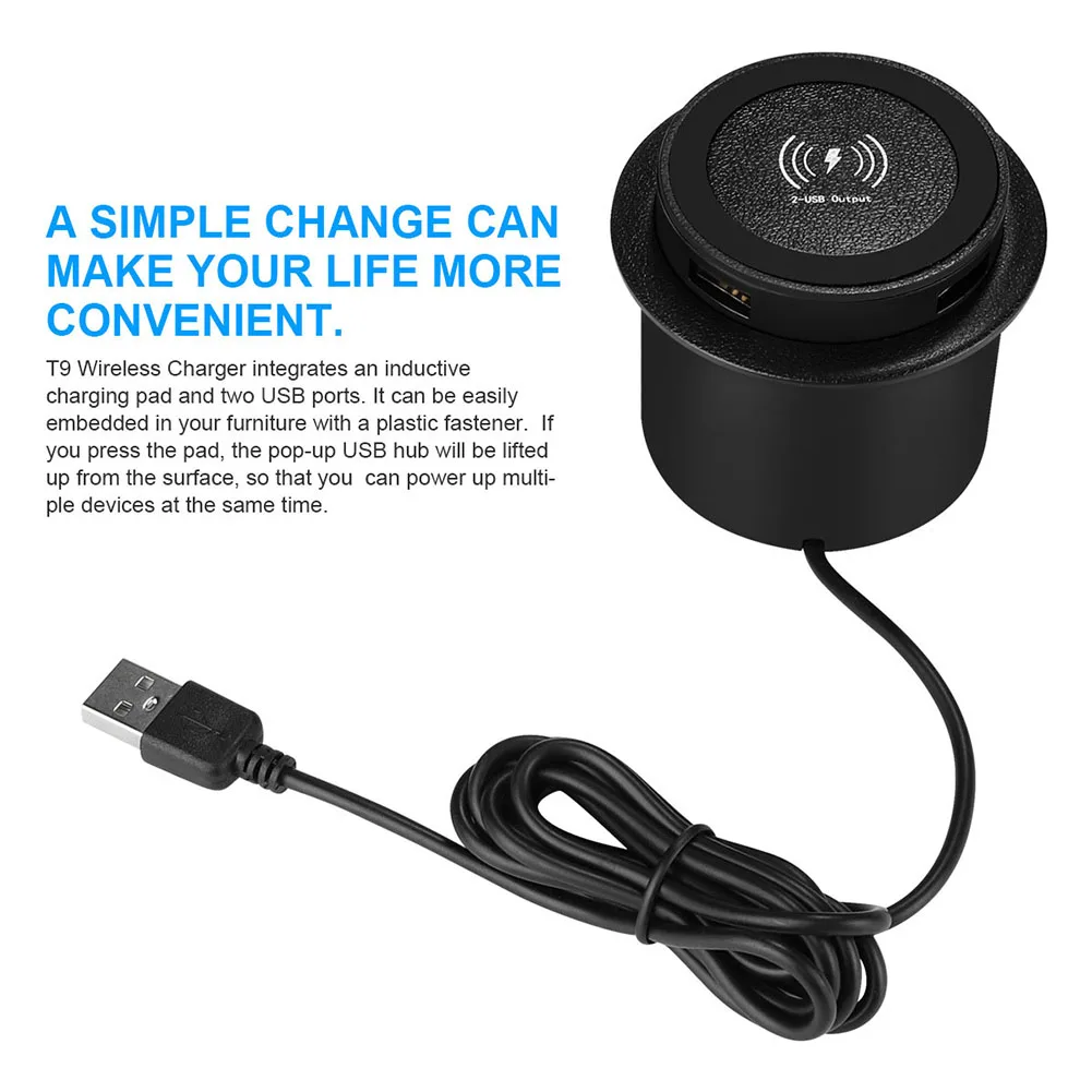 شاحن لاسلكي مدمج 3 في 1 مع محور USB منبثق 15 وات لوحة شحن سريعة مقبس طاقة كونترتوب مخفي للهواتف/الأجهزة اللوحية #2
