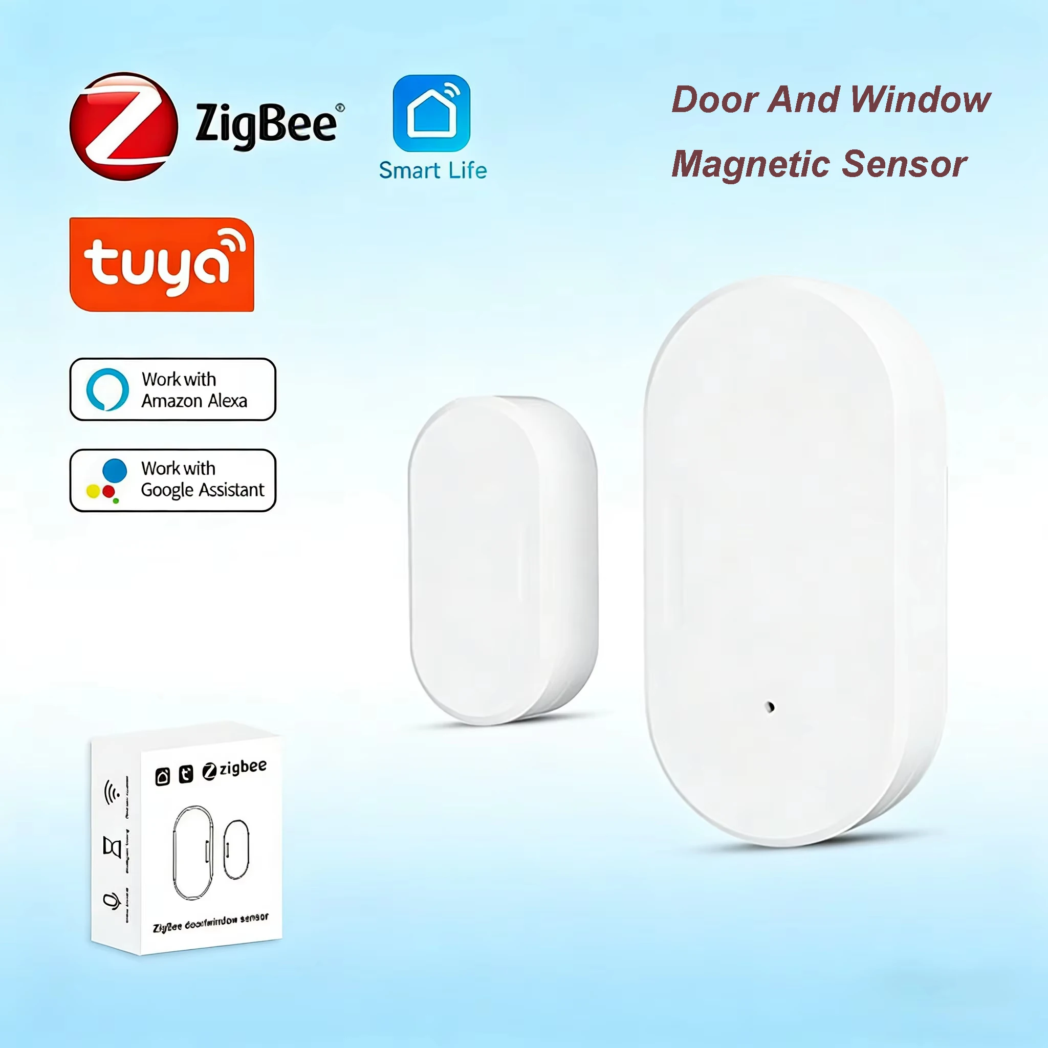 

Умный датчик открытия/закрытия дверей и окон Tuya ZigBee, система сигнализации для умного дома, совместимая с Alexa и Google