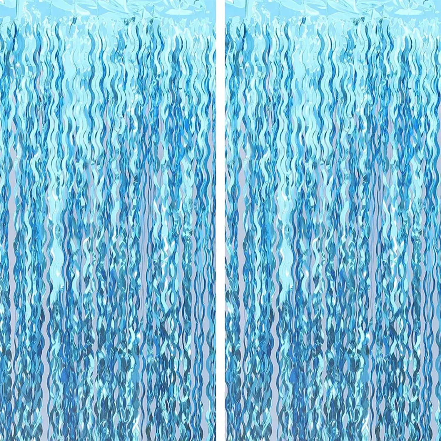 2PCS 2 * 1M metal wire foil tassel curtains in blue, suitable for baby showers, mermaids, underwater, ocean, and frozen party