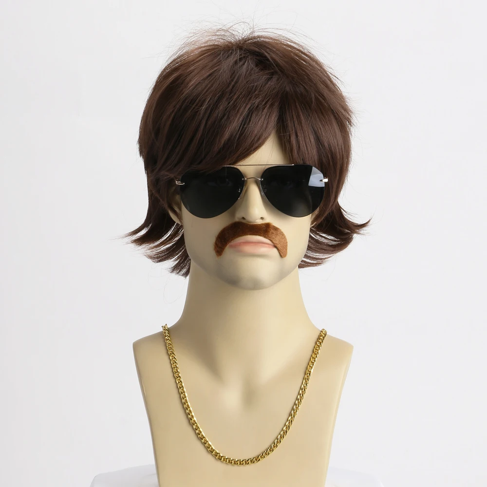 10 Inch Synthetic Wigs For Man Dark Brown Short Curly Hair Cosplay Wig For Halloween Costume Party Festival Performance