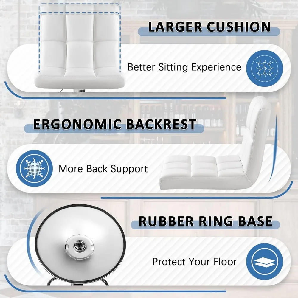 مقاعد بار من الجلد الصناعي قابلة للتعديل ، مقاعد بار ، كراسي بارستول دوارة ، بدون ذراع ، هيدروليكي ، طاولة مطبخ ، ارتفاع إضافي ، جزيرة مربعة
