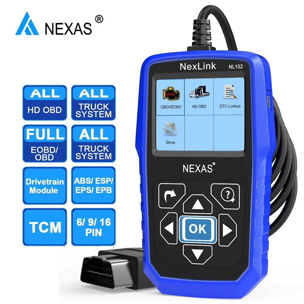 Nexas NL102 Car Diagnostic Professional OBD2 Truck Car Diagnostic Tool 12-24V ABS Fuel Brake ESP EVAP Code Reader OBD Scanner