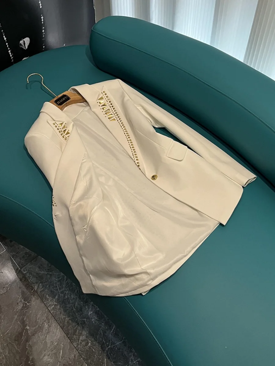 

Heavyweight Metal Le Embellied Single Button Regular Fit Outerwear Jaet Commute Sle Long Sve mid Length Coat