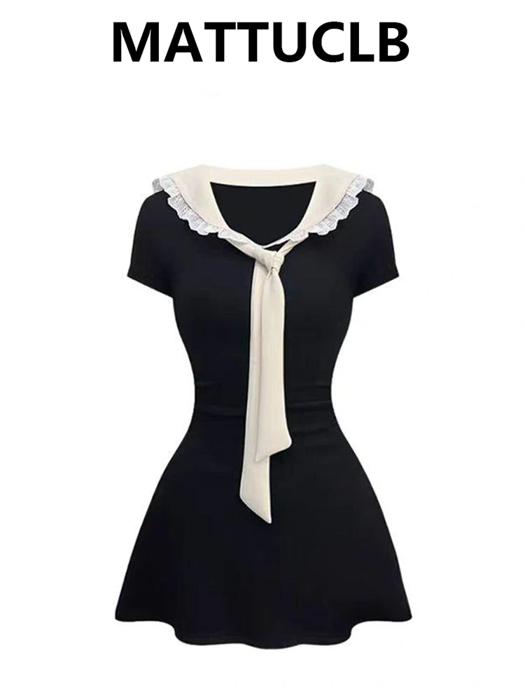 Summer Women Graduation Sailor Collar Mini Dress Shoujo Preppy Style Short Sleeve Frock Korean Sweet
