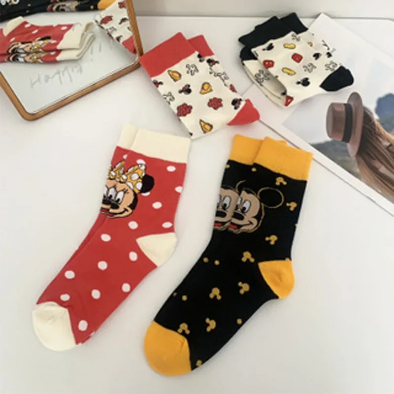 Socks Medium Socks Donald Mickey Autumn and Winter Cartoon Cute Student Girls Socks Minnie Pooh Stitch Women\'s Socks