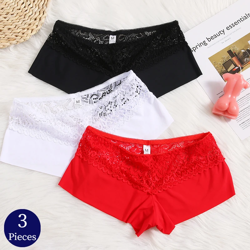 Trowbridge 3pcs Damen höschen weiche Spitze Boxer atmungsaktive Dessous bequeme Boy shorts Seiden satin Unterwäsche Sport Unterhose