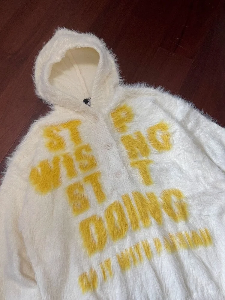 

Chill Sle Lazy Soft Plu Letter Hoodie Men Women Autumn Winter Drapey Knitwear Coat Medium Thin Skin-friendly Breathable