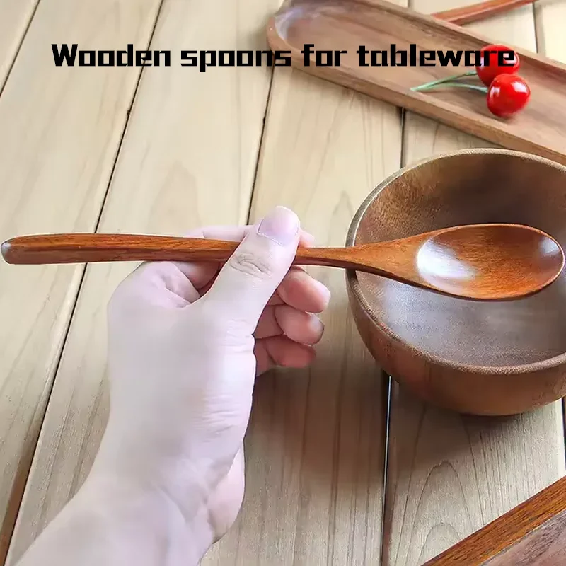 6Pcs Kitchen Utensils Wooden Cutlery Phoebe Zhenan Wood Spoon Dinner Dessert Soup Serving Spoons