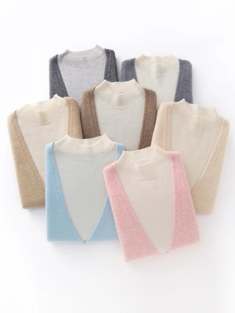 

Mock Neck Women's Gentle Elegant Comfort Knitwear Long Sleeves Pullover Sweater 100% Cashmere Autumn Winter Warm Soft Clothing