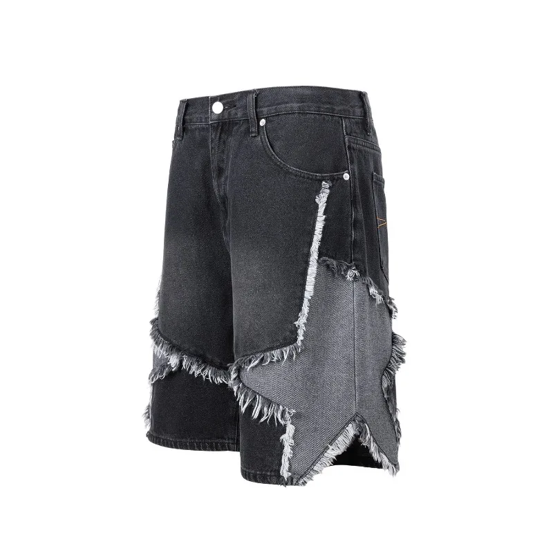 Men's and Women's Autumn Spring Cropped Pants Denim Five-Point Star Patchwork Straight Leg Simple Comfortable Soft Casual Design
