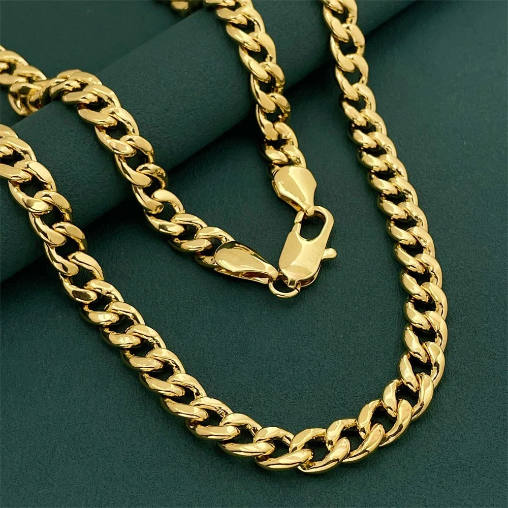 

Luxury 24K 9999 Pure Gold real gold Men's wide 10MM long 75CM sideways Cuban necklace