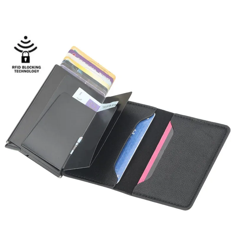 2024 Men Women Business ID Holders Metal Aluminum Shell Anti-degaussing Automatic Pop-up Rfid  Multi-card Bit Cardholder Holders