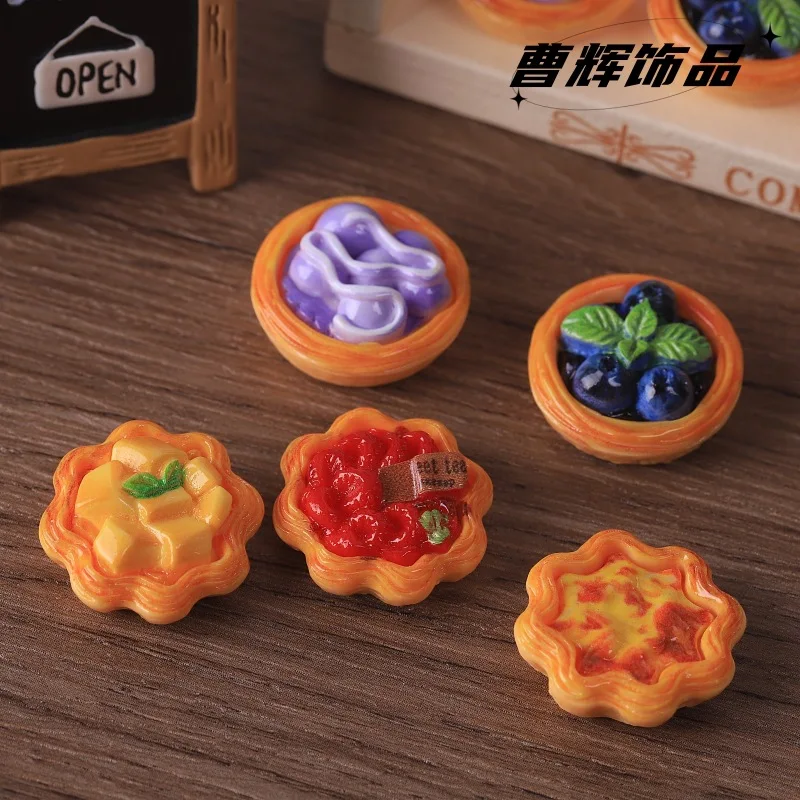 10pcs Mini Simulation Miniatures Blueberry Mango Strawberry Egg Tart Ice Cream Ball Egg Tart Doll Desktop Ornament