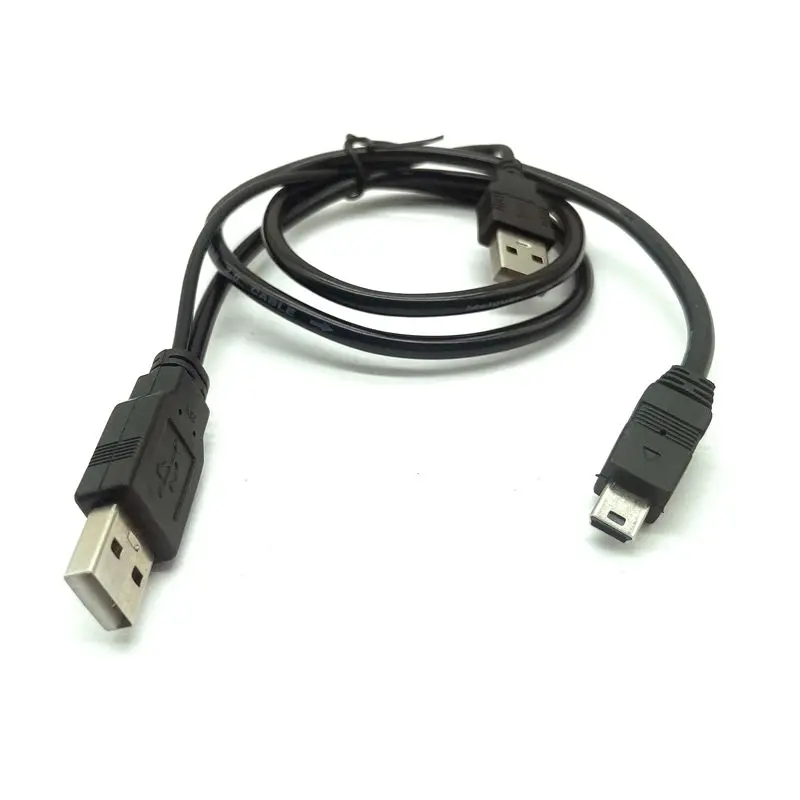 2 in 1 USB 2.0 Double A Type 2A Male to Mini 5 Pin Male Y Cable For 2.5