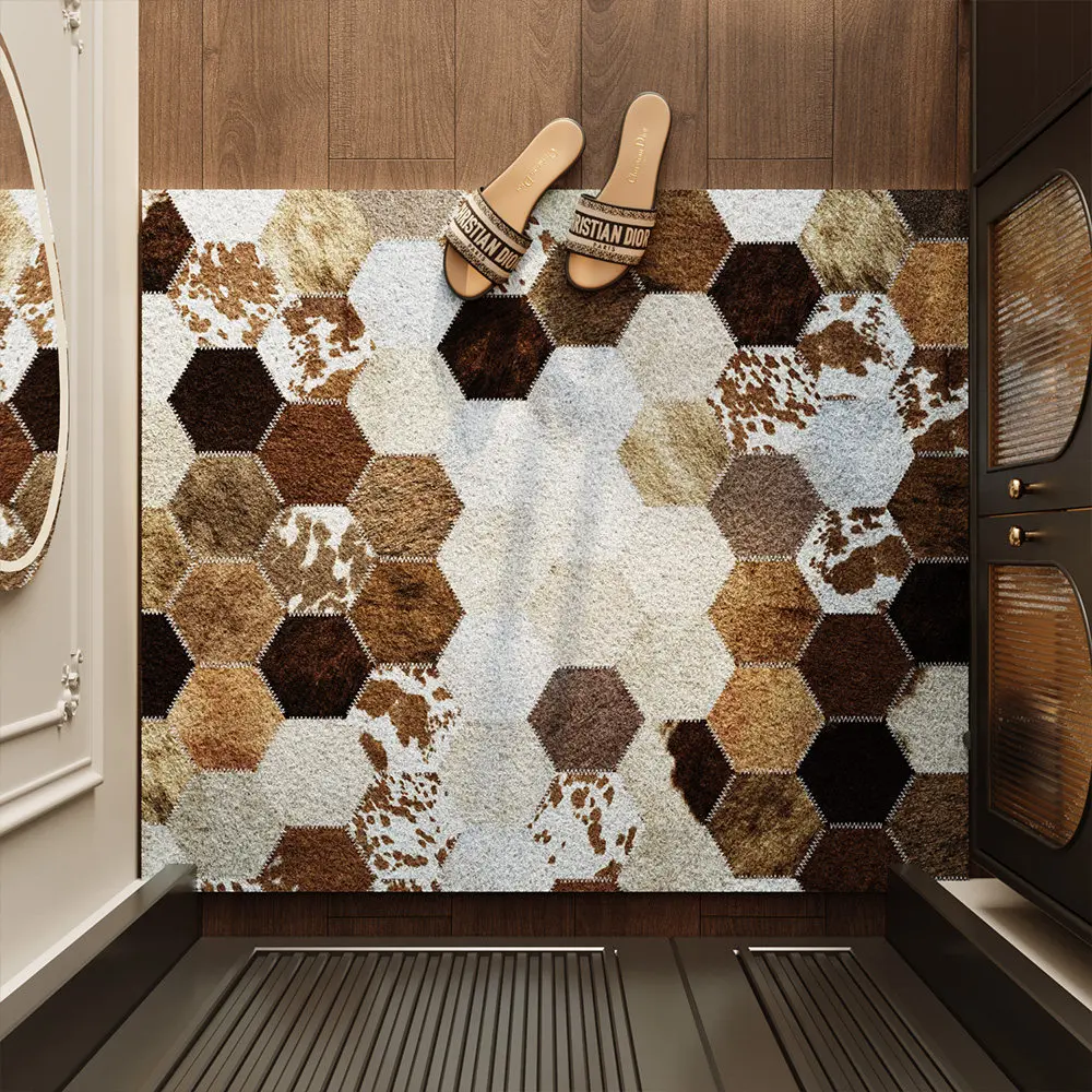 Brown Cow Striped Durable Front Door Mat, Absorbent Muddy Dirt Resist Welcome Doormat, Outdoor Indoor Rugs,Customized Carpet