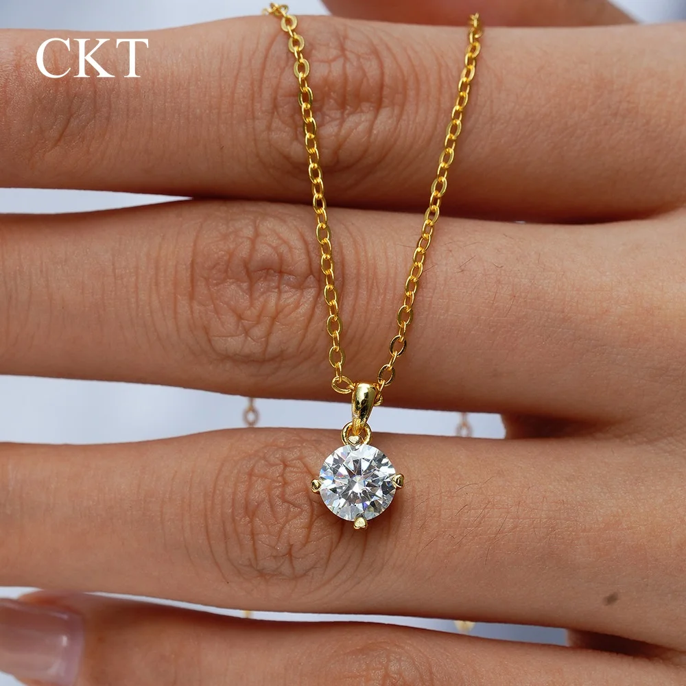 CKT الكلاسيكية أربعة مخلب قلادة للنساء سلسلة الترقوة 14K الذهب 1ct الماس مويسانيتي قلادة الزفاف غرامة مجوهرات هدية #3