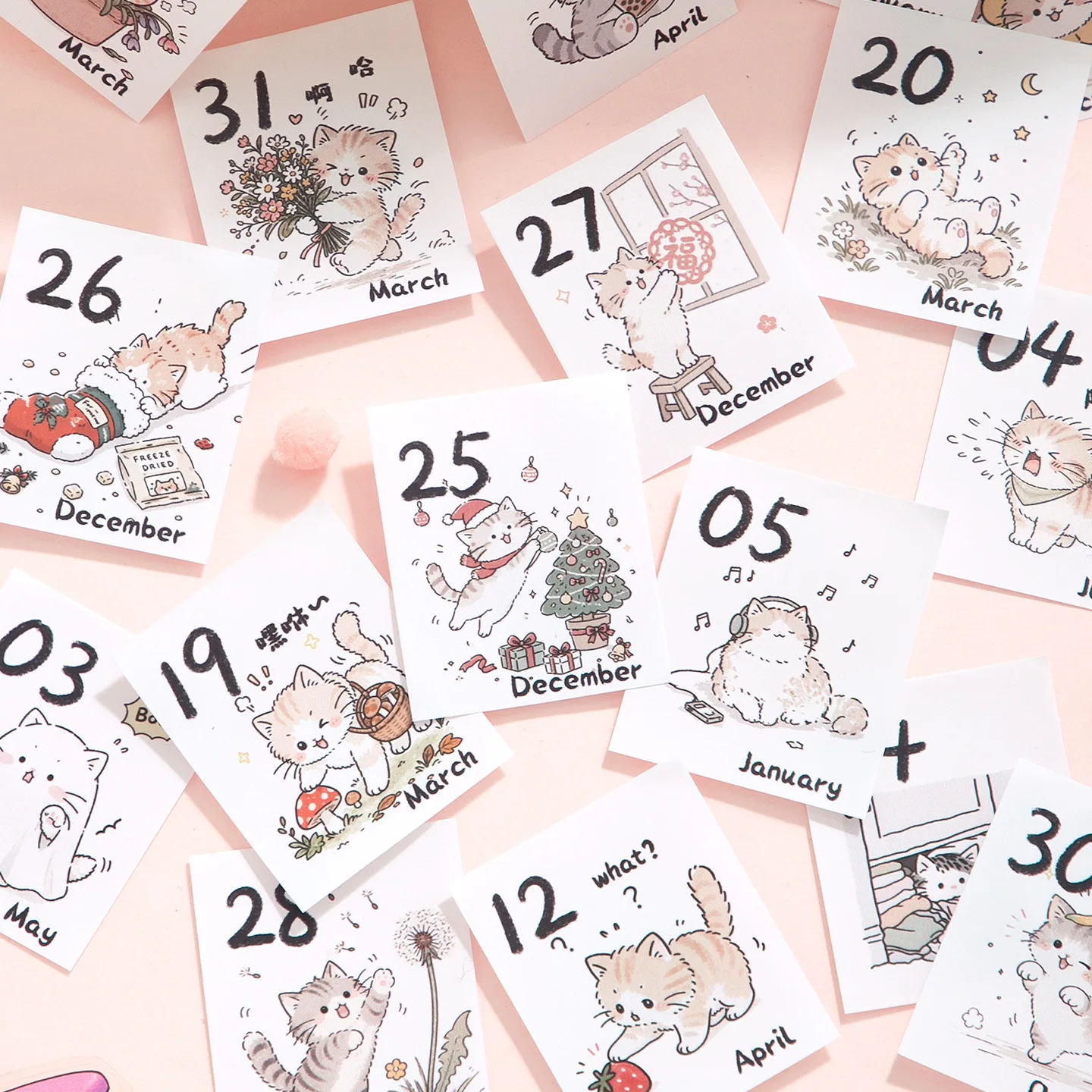 2027 Cat Mini Date Sticky Notes, Cute Ins Style Journal Decoration Paper, Daily Check-In Memo Pad,Cat Mini Calendar Sticky Notes