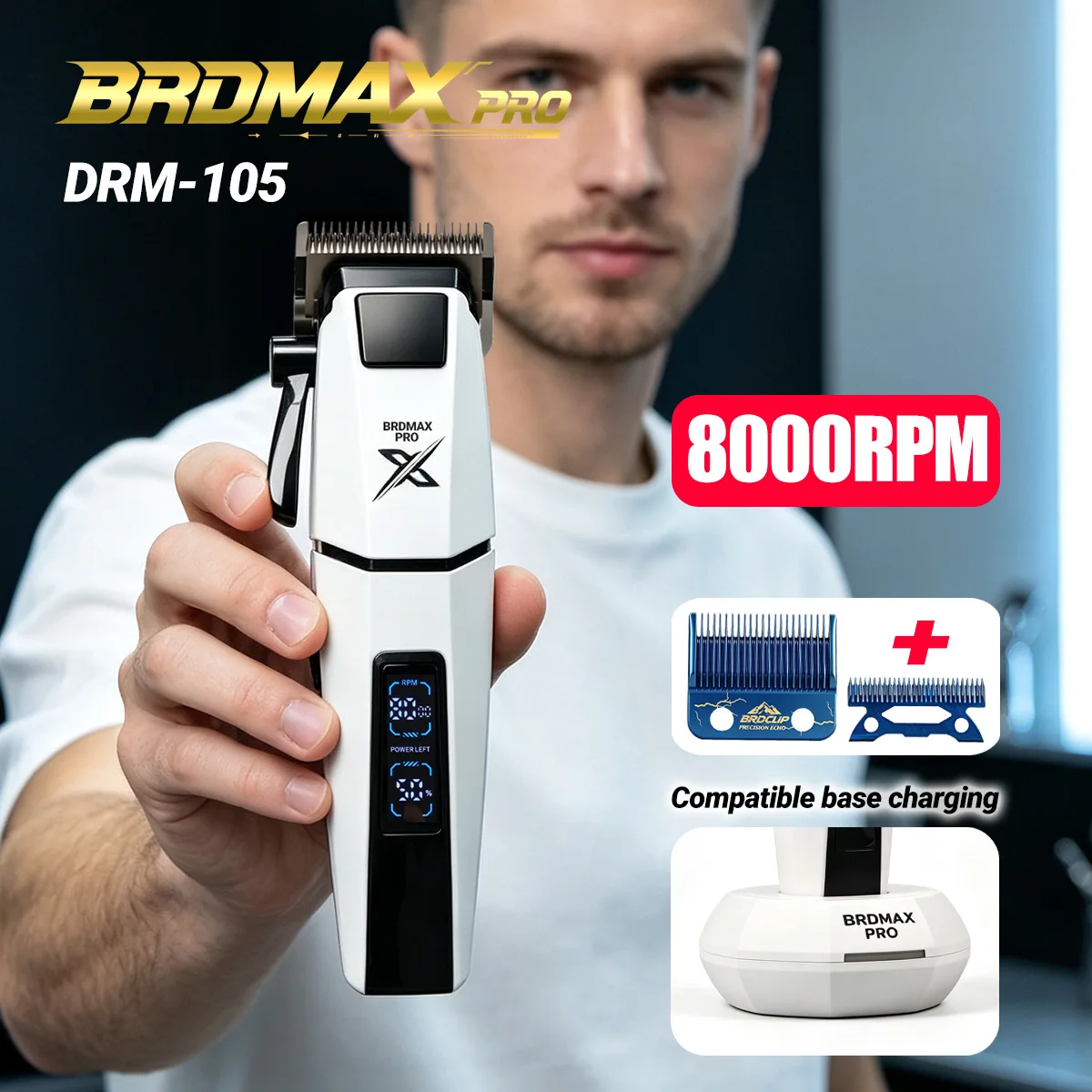 BRDCLIP DRM-105 Low Noise Professional Electric Hair Clipper 8000RPM High Speed Motor Men's Hen's Trimmer Barber Haircut Machine