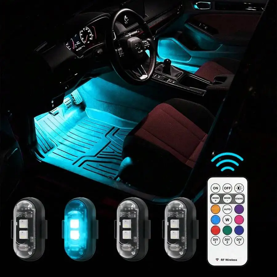 Tutu Car Led Light RGB LED Portable Party Light,Remote Control Wireless 8 Colors Strobe Lighting,Rechargeable Footwell
