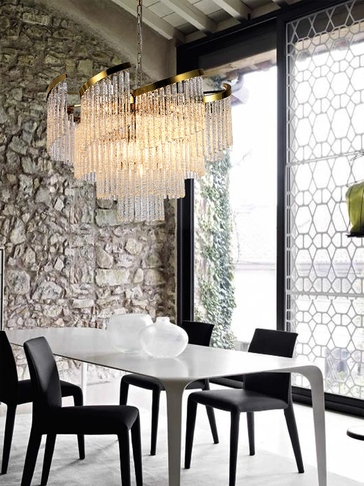 

Icicle Crystal Pendant Lights Living Room Gold Chrome Lustres LED Hanging Lamps for Ceiling Luxury Home Decor Kitchen Island