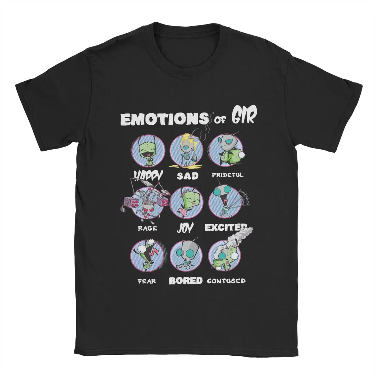 Invader Zim The Many Emotions Of GIR Robot Men's T Shirts Vintage Tees Short Sleeve O Neck T-Shirt 100% Cotton Gift Idea Tops