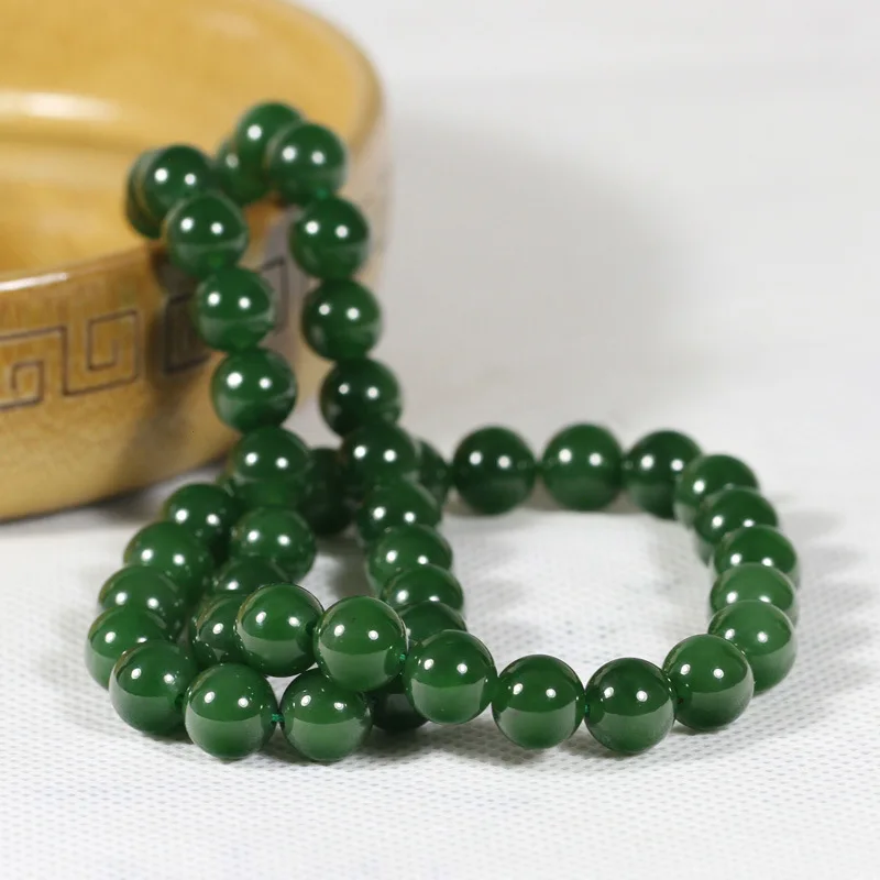 with CertificateHetian Green Jade round Beads Women's Necklace Bracelet