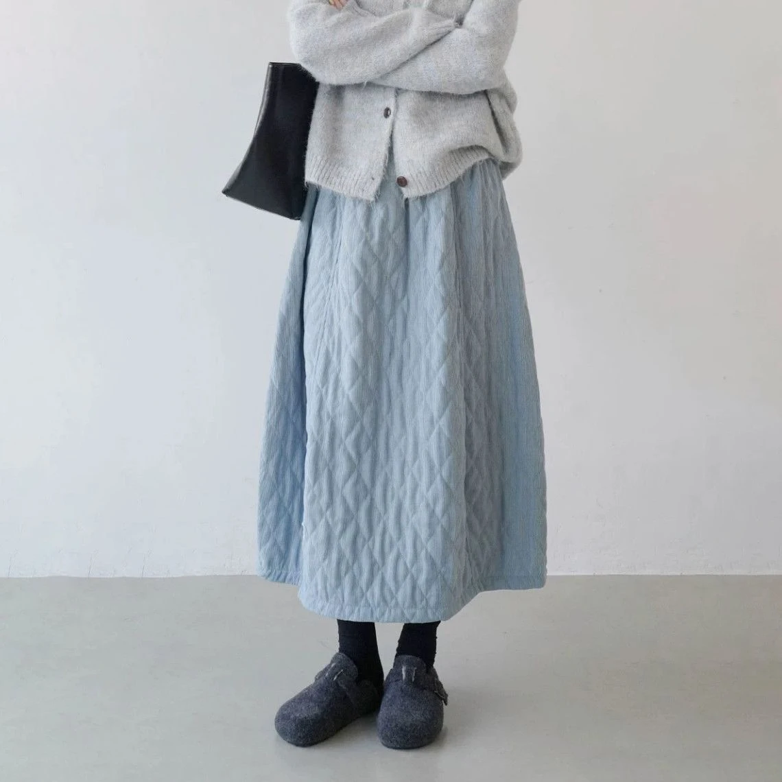 تنورة قطنية قصيرة فنية كلاسيكية للنساء للخريف والشتاء بخصر مطاطي، تنورة طويلة برعم كلمة #3