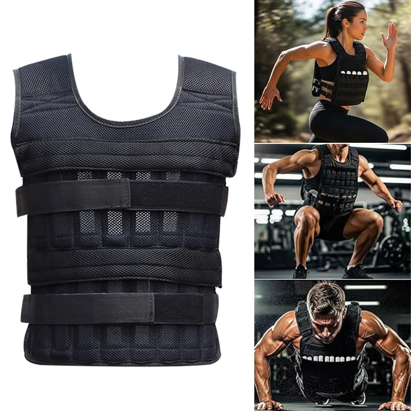 20kg Adjustable Weighted Vest,Empty Bag Fitness Running Vest for Men Women,Black Physical Training Clothing for Boxing