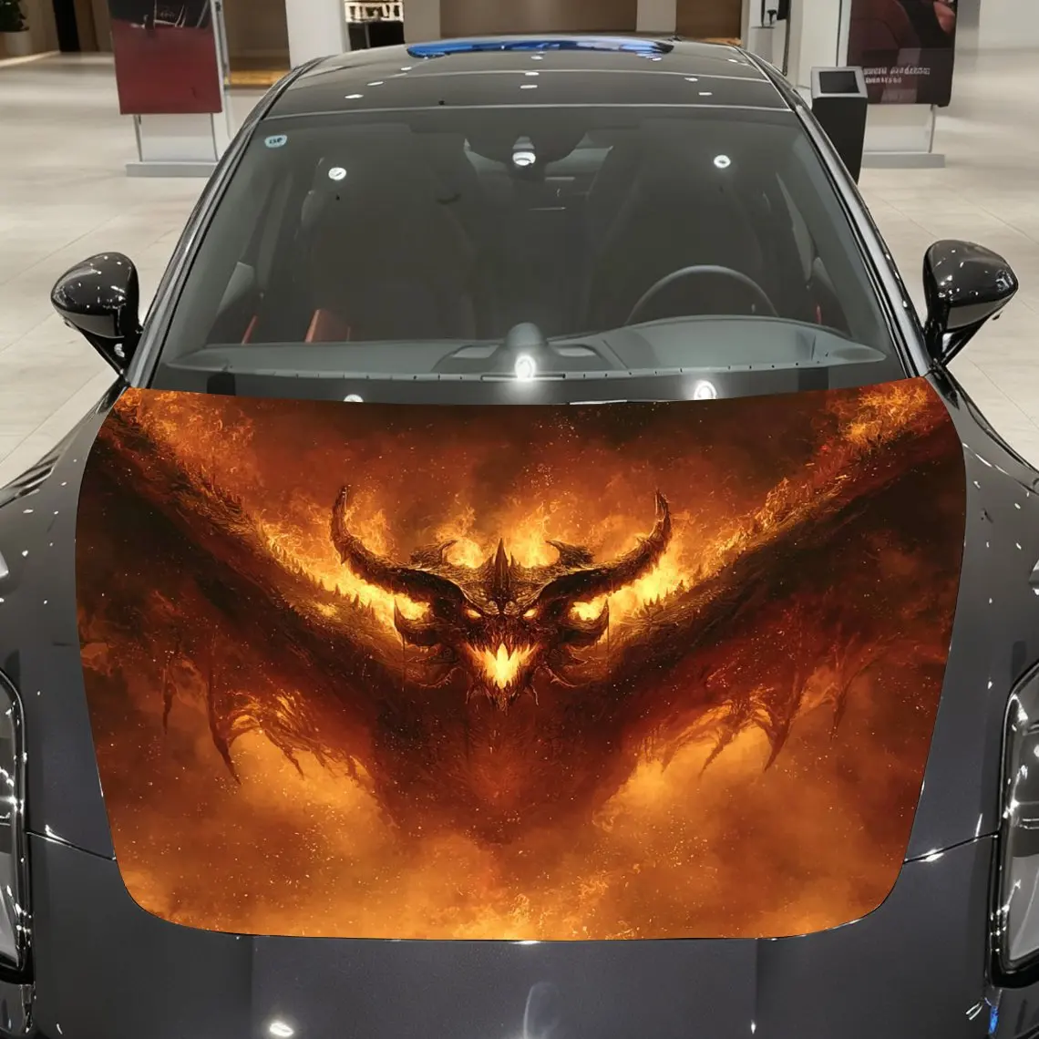 

Наклейки на капот автомобиля с пламенным драконом, модная модифицированная декоративная пленка для автомобиля, самоклеящиеся износостойкие наклейки, потрясающие дези