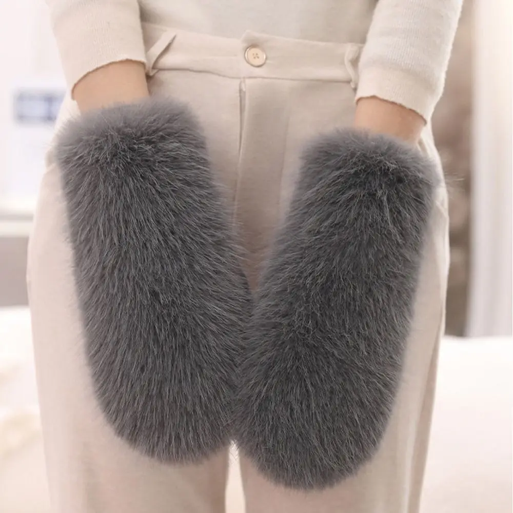 

Милые зимние перчатки с флисовой подкладкой, сохраняющие тепло, утолщенные перчатки, ветрозащитные мягкие варежки из искусственного меха для женщин