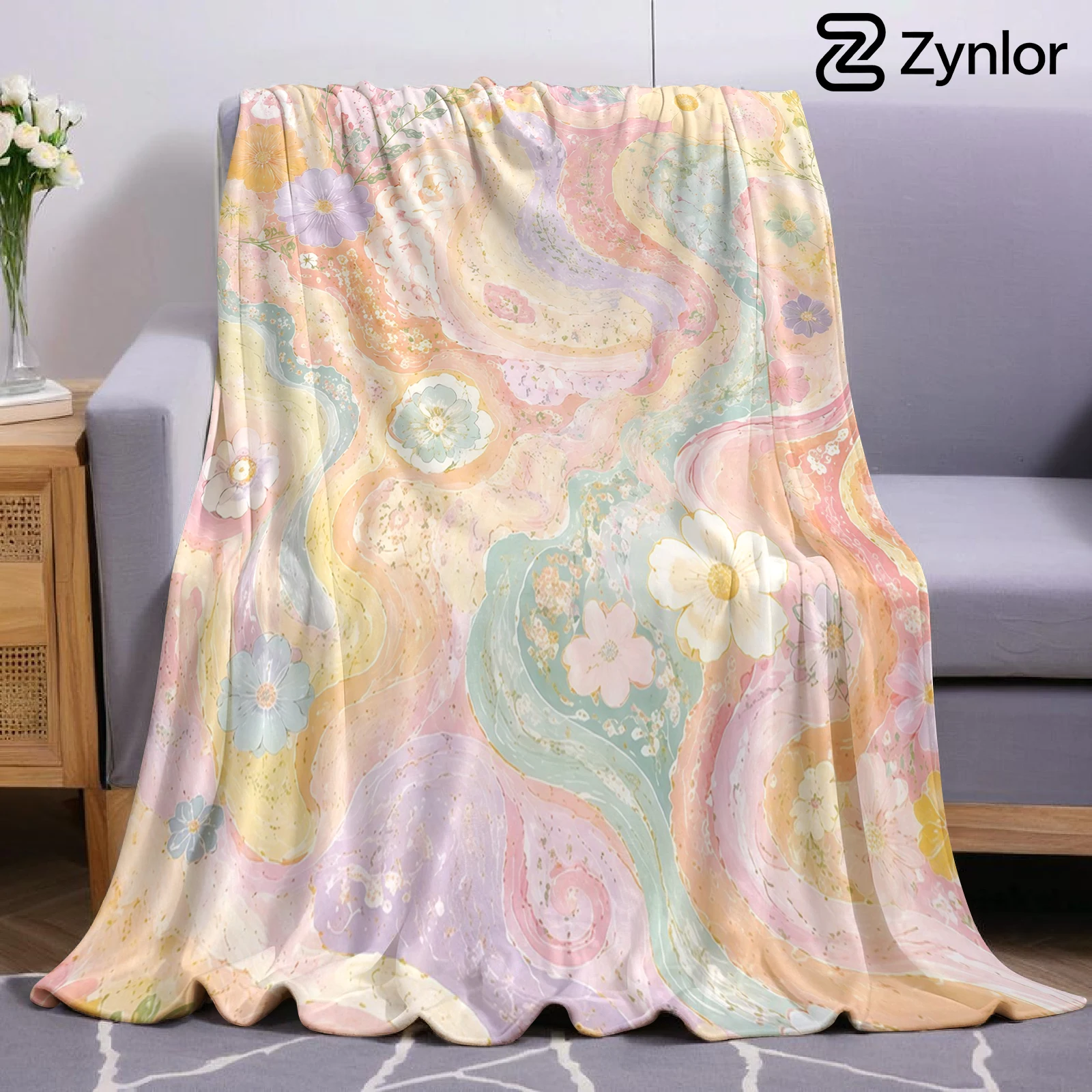 Fluid Floral Cartoon Anime Print Flannel Blanket Soft Warm Throw for Kids Bedroom Sofa Bed Christmas Office Car